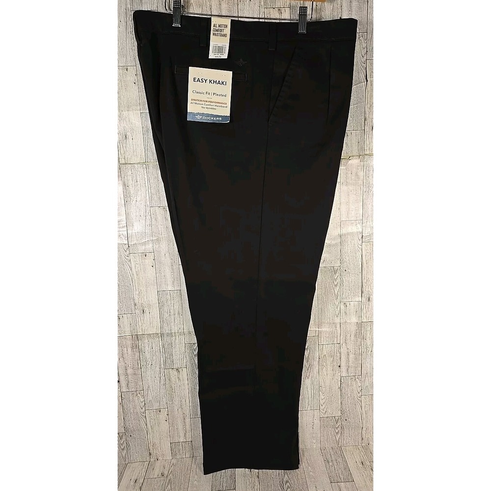 DOCKERS Pants 44x30 Mens BLACK Easy Khaki Classic Fit PLEATED Comfort Waistband
